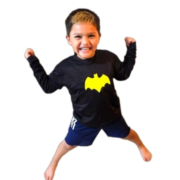 Hand Crafted Upcycled Long Sleeve Tee Black Yellow Batman Halloween Costume L - Picture 1 of 12